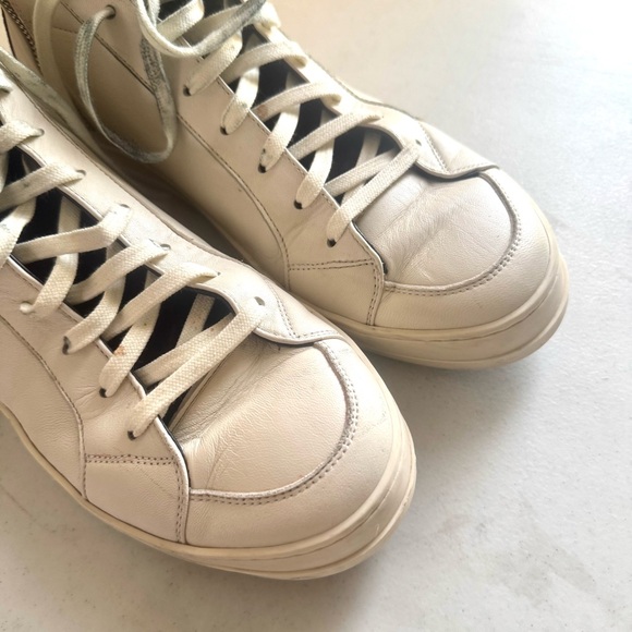 P448 MENS Skate Leather Two Tone High Top Sneakers White Black Size 11.5/45 - Picture 3 of 10